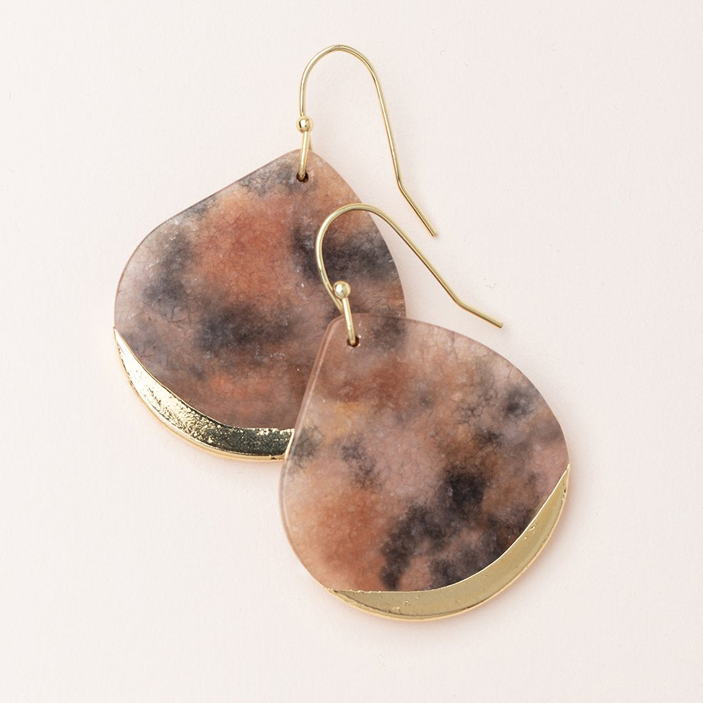 Stone Dipped Teardrop Earring - Pink Agate/Gold