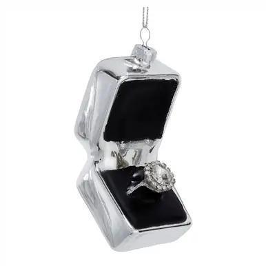 3" Glass Silver Ring Box Ornament