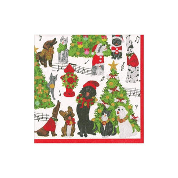 Caroling Pets Cocktail Napkin