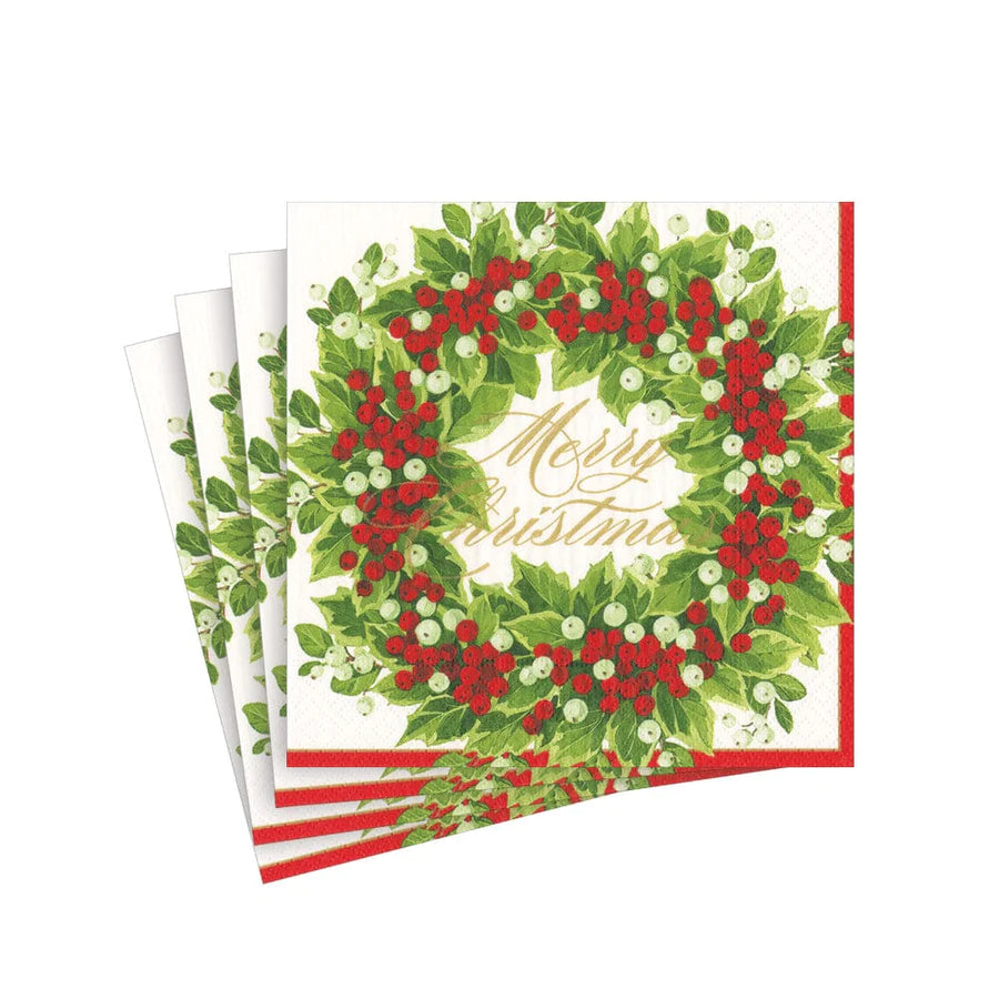 Holly and Berry Wreath Cocktail Napkin