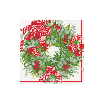 Ribbon Stripe Wreath Cocktail Napkin