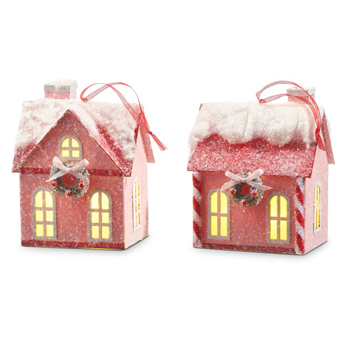 Lighted Pink House Ornament