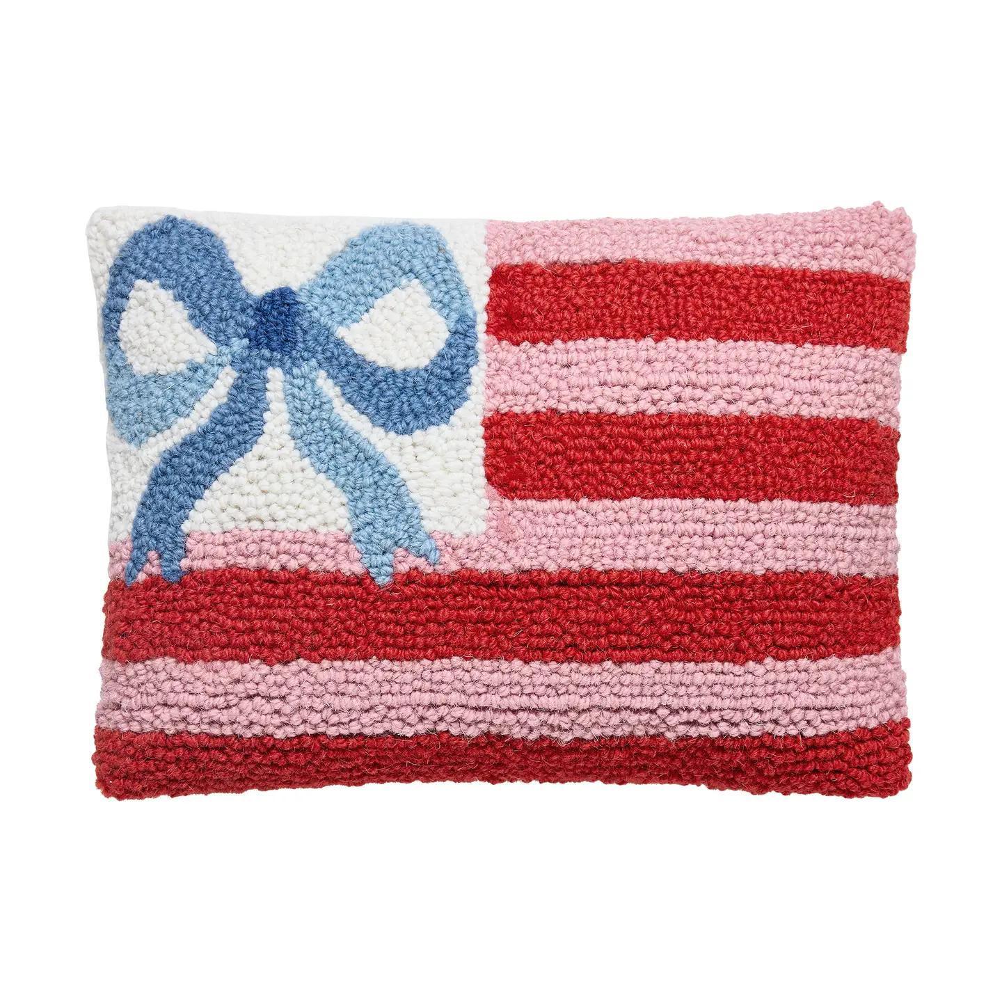 Bow Flag Hooked Pillow
