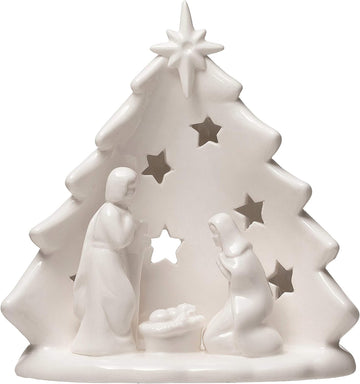 Stoneware Holy Family with Tree & Cut-Outs
