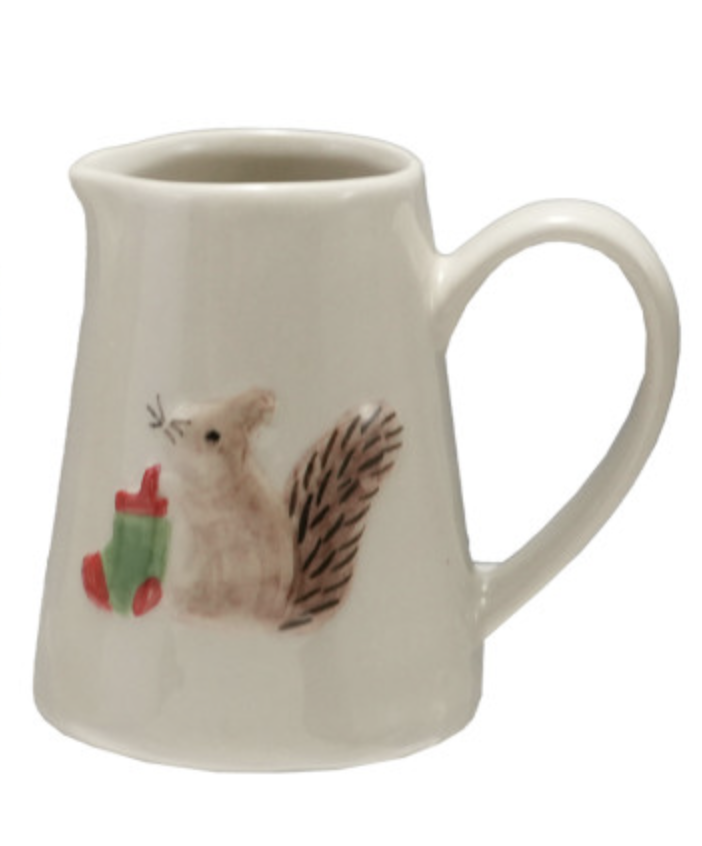Stoneware Creamer Embossed/Holiday Animals