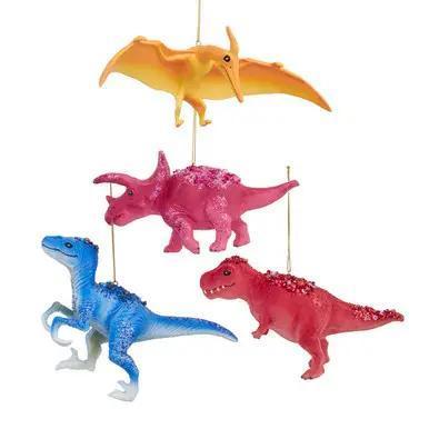 6-7" R/P/BL/YEL Dinosaur Ornament