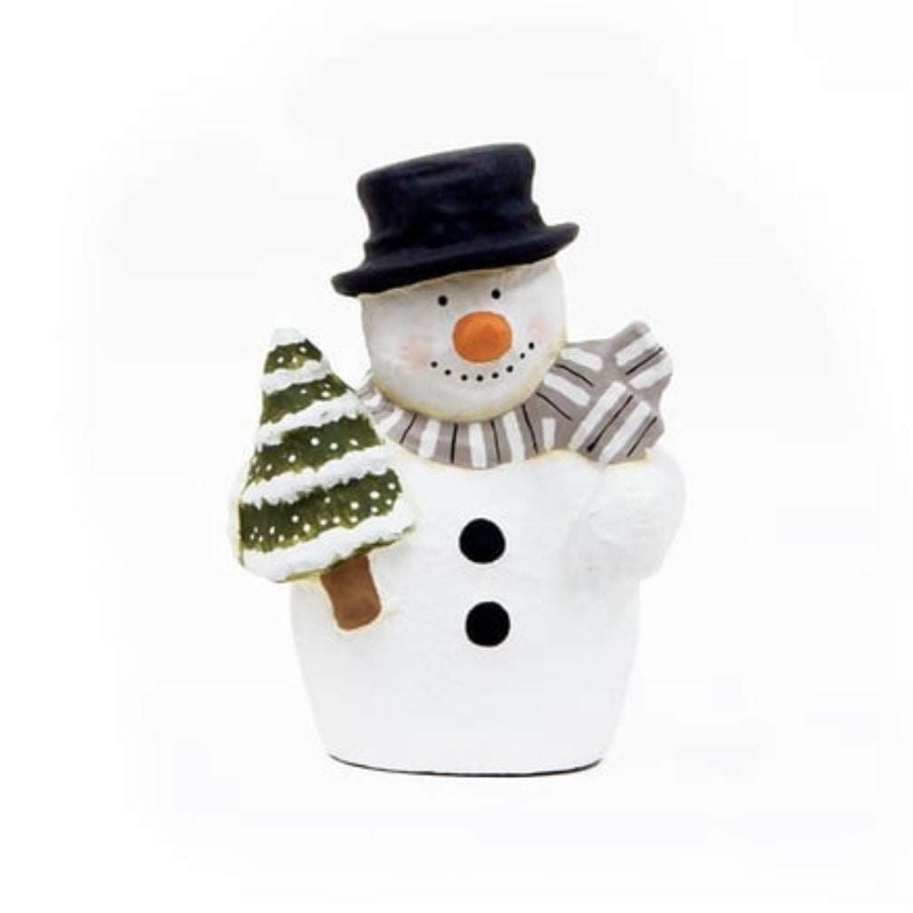 Paper Mache Snowman w/ Tree &amp; Black Hat
