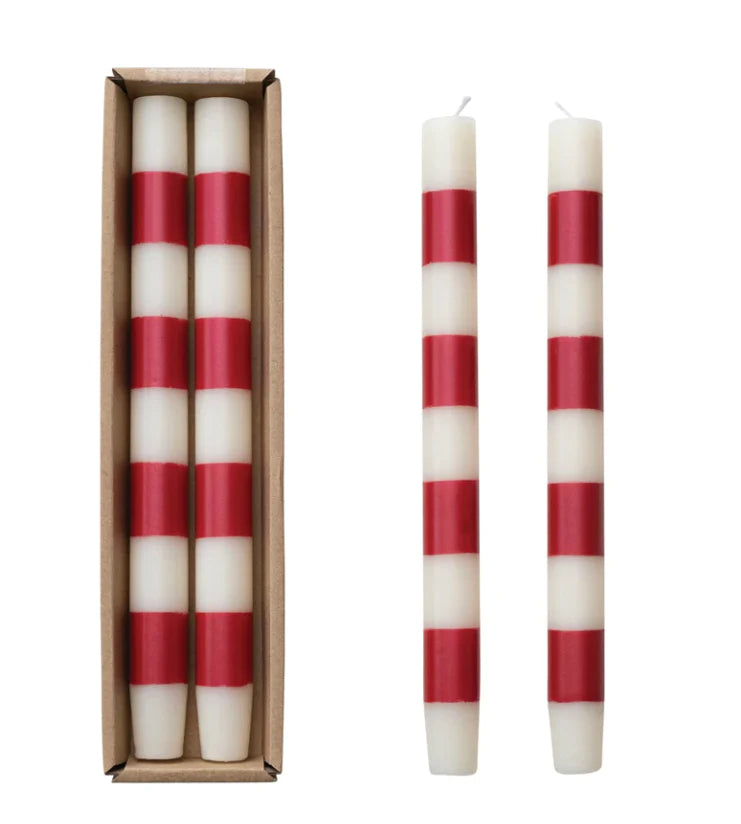 10" Taper Candles w/ Stripes, Set of 2