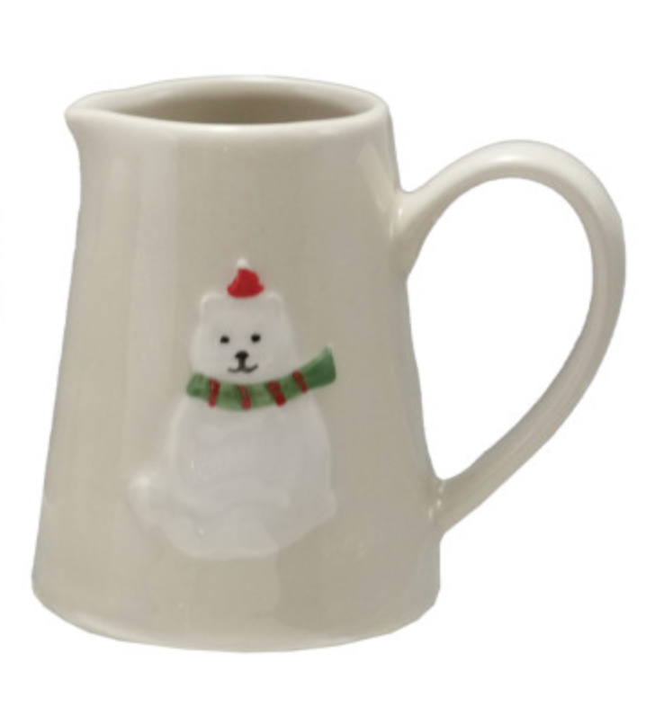 Stoneware Creamer Embossed/Holiday Animals