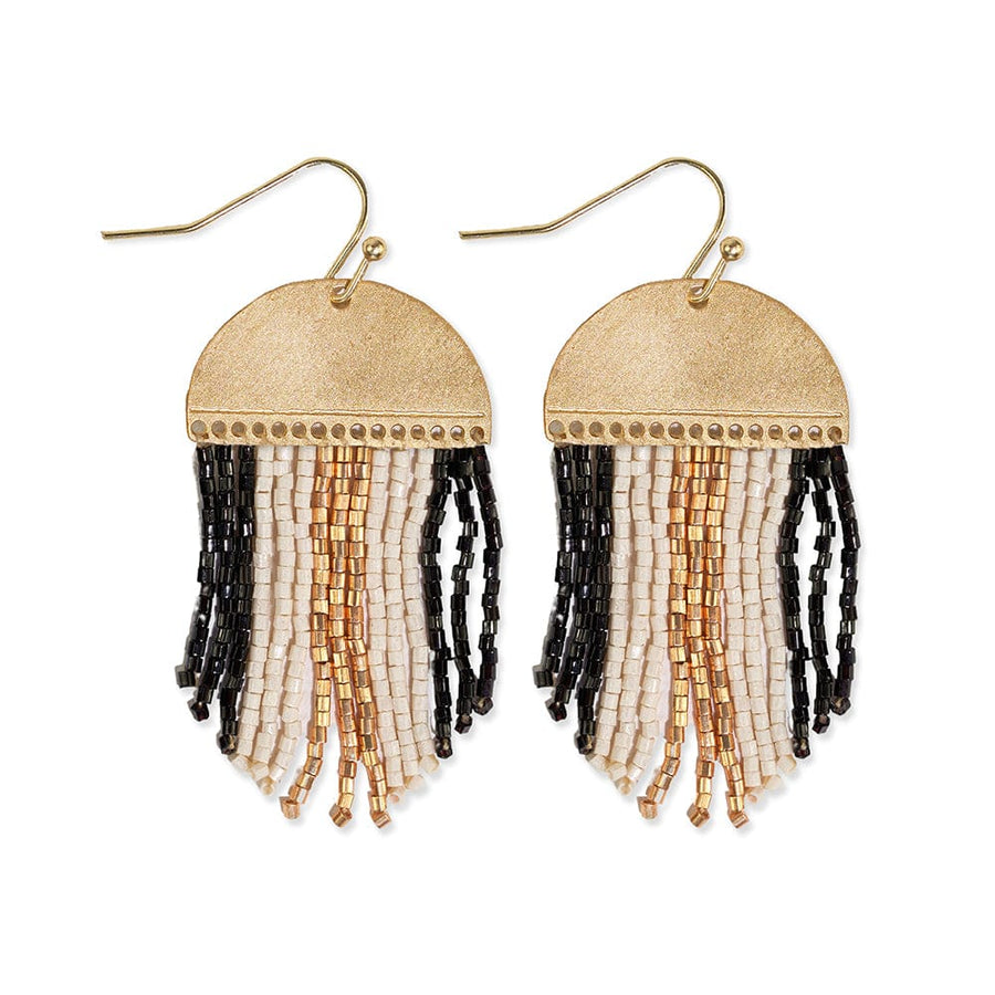 Claudia 3 Color Stripe Short Beaded Fringe Earrings