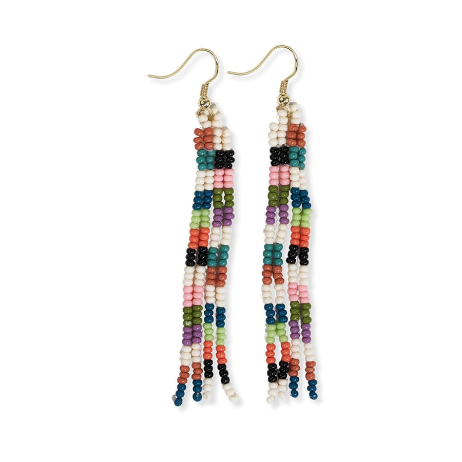 June Mini Check Petite Beaded Fringe Earrings