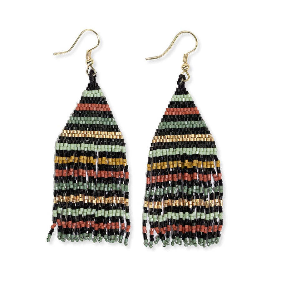 Lexie Horizontal Gold Lines Beaded Fringe Earrings