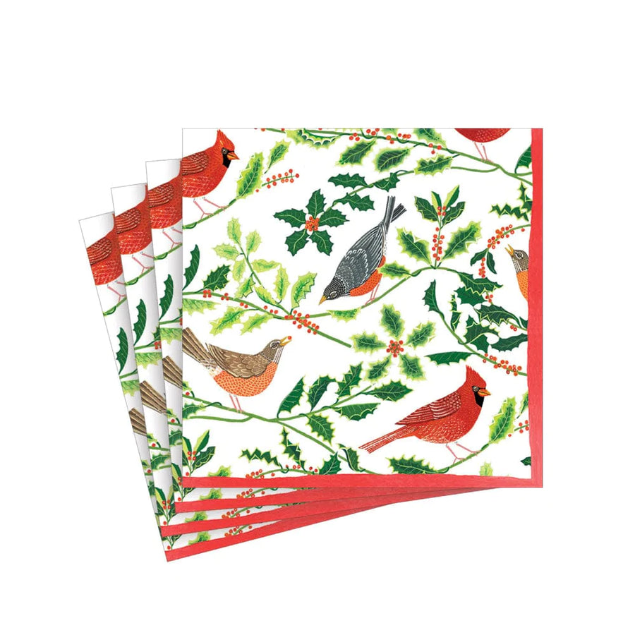 Songbirds and Holly White Cocktail Napkin