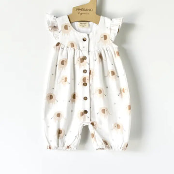 Elephant Ruffle & Button Baby Short Romper