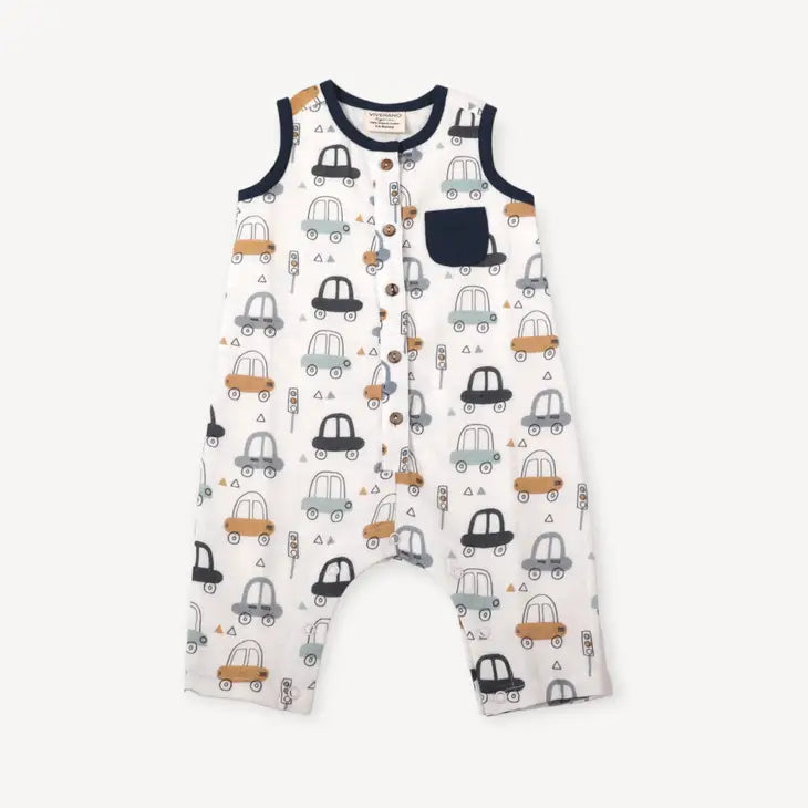 Cars Sleeveless Button Baby Jumpsuit