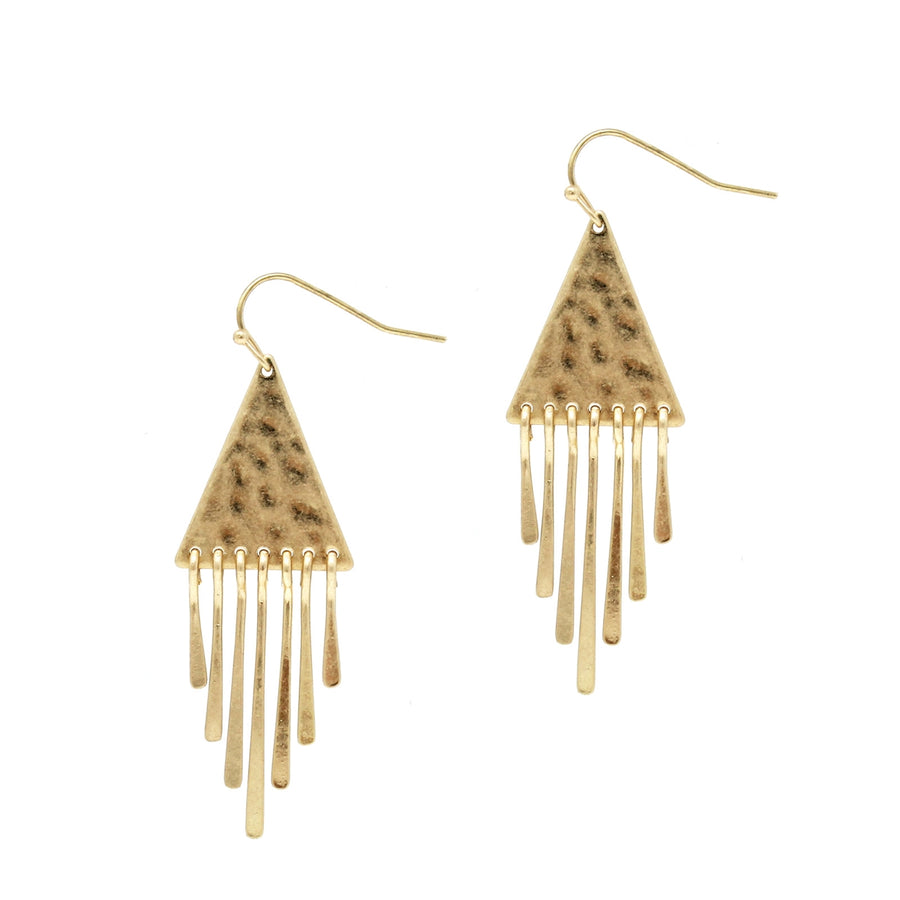 Hammered Triangle w/ Tassle 2" Earring