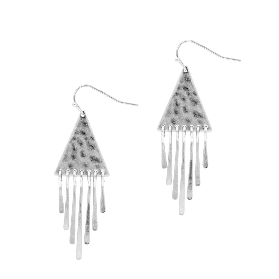 Hammered Triangle w/ Tassle 2" Earring