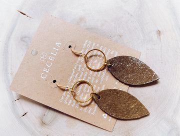 Small Feather Leather Hoop Earrings