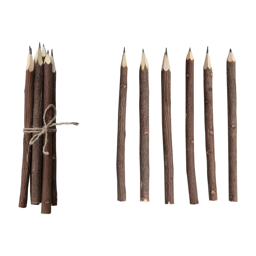 Hand Carved Wood Pencil Set of 6