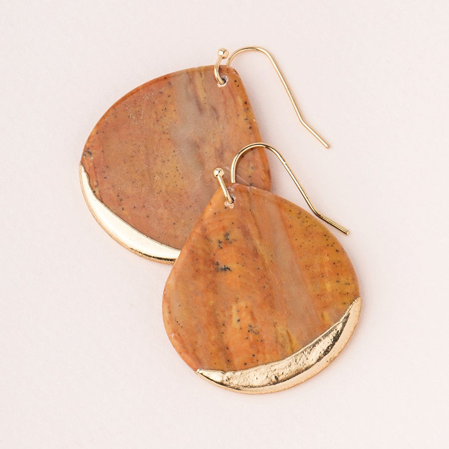 Stone Dipped Teardrop Earring - Petrified Wood Red