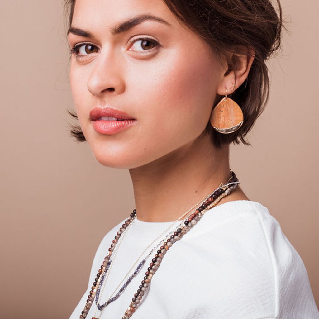 Stone Dipped Teardrop Earring - Pink Agate/Gold