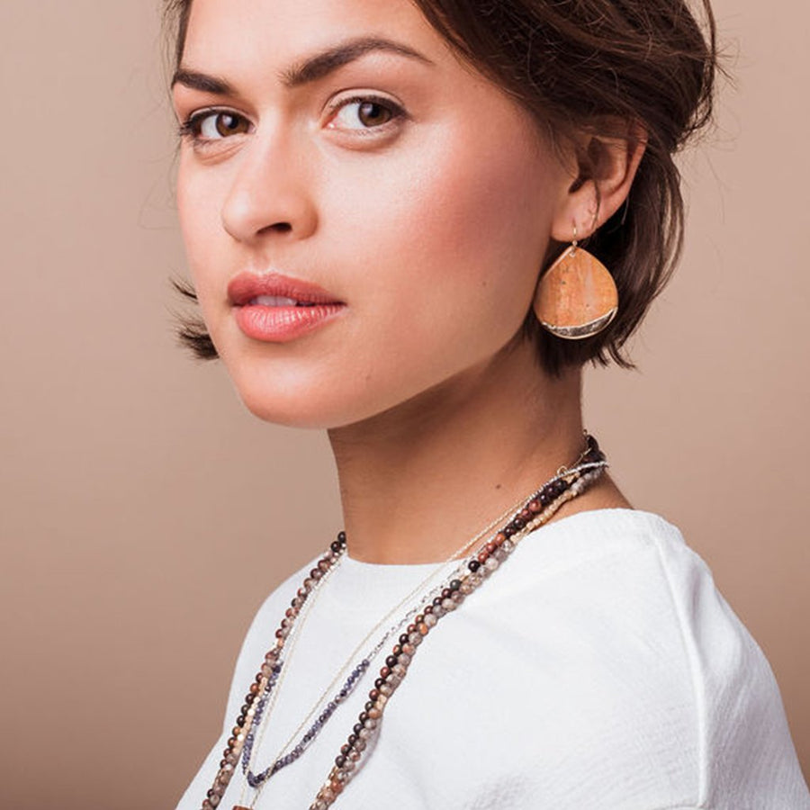 Stone Dipped Teardrop Earring - Petrified Wood Red